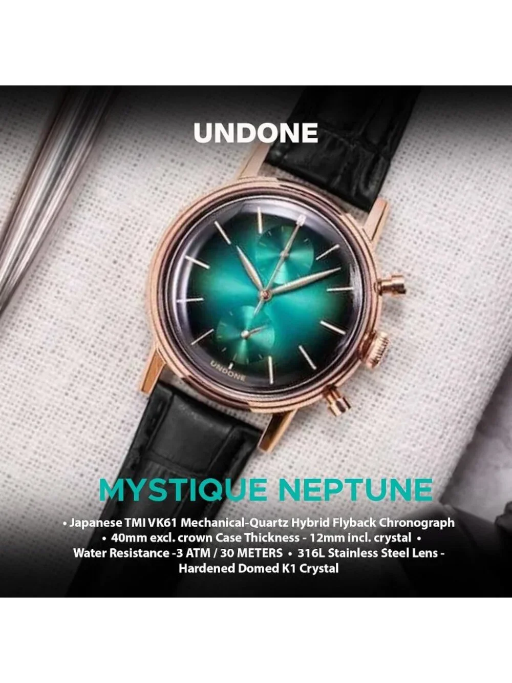 Undone Urban Collection Chronograph Mens Green Fume Dial Black Leather Strap Ana